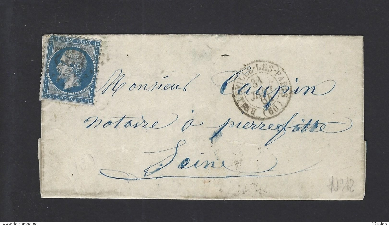 LETTRE 1864 N° 22 OBL BELLEVILLE LES PARIS - 1849-1876: Période Classique