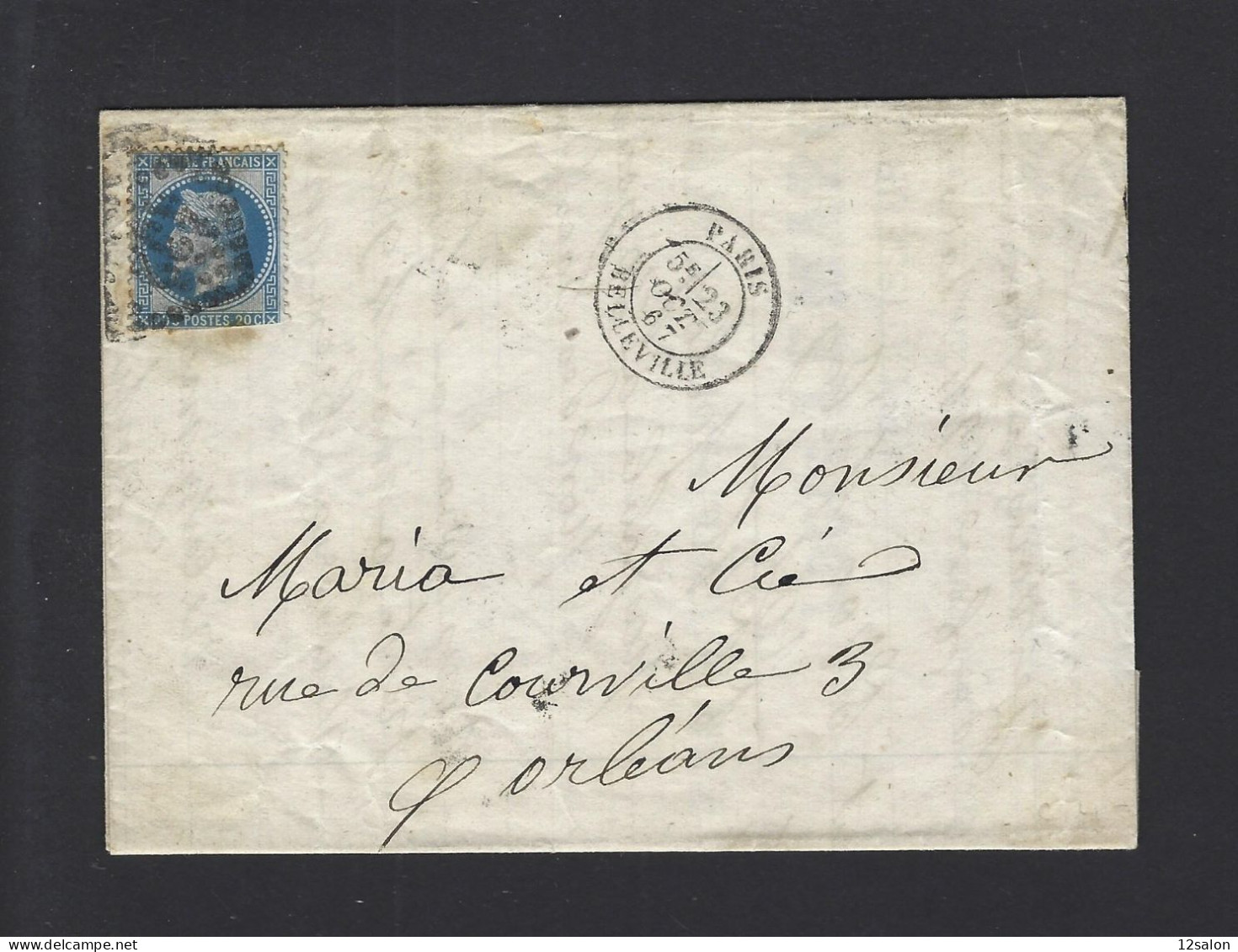 LETTRE 1867 N° 29 OBL PARIS BELLEVILLE - 1849-1876: Période Classique