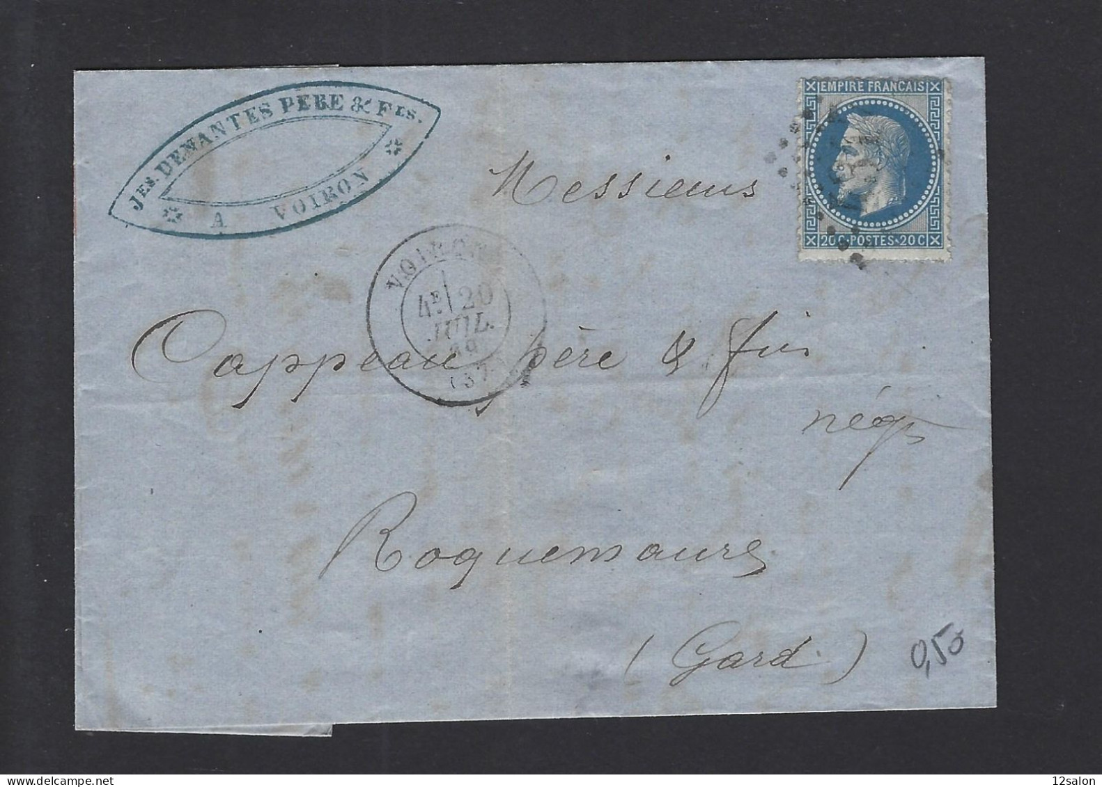 LETTRE 1869 N° 29 OBL VOIRON - 1849-1876: Classic Period