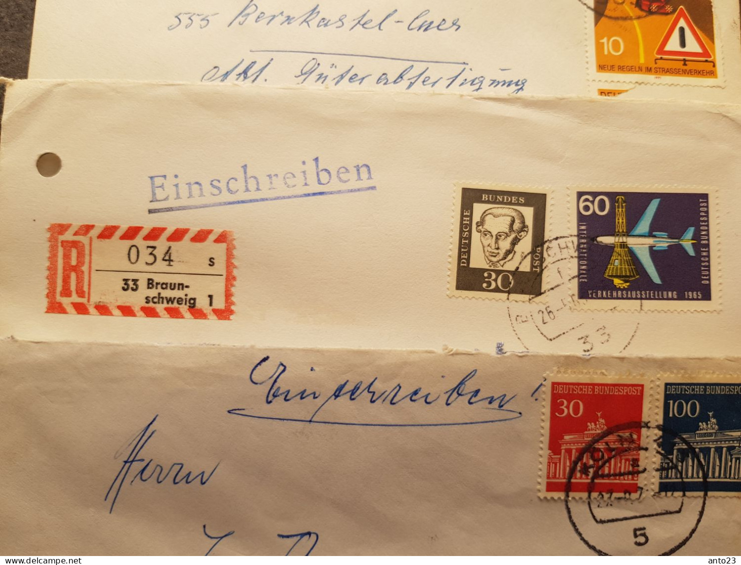 Einschreibebrief Braunschweig, Wittlich, Gonzerath, Köln, 6er-Set, Briefvorderseite - Etiquettes 'Recommandé' & 'Valeur Déclarée'