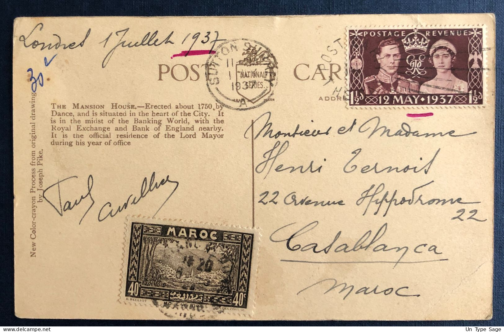 Sur CPA, Mixte Grande Bretagne Et Maroc 1.7.1937 - (C071) - Covers & Documents