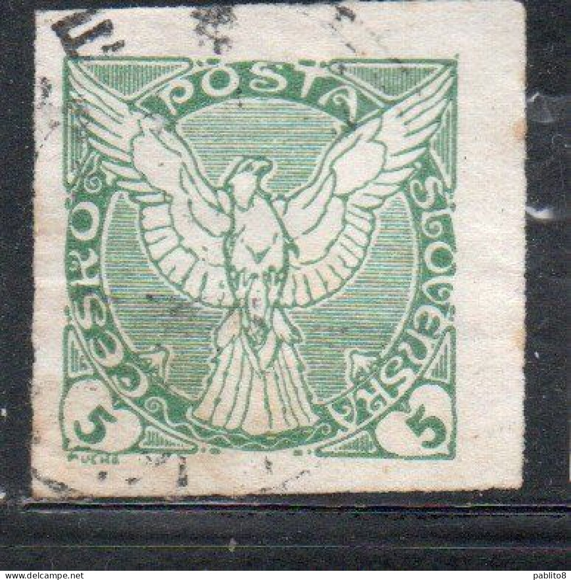 CZECHOSLOVAKIA CESKA CECOSLOVACCHIA 1918 1920 IMPERF. NEWSPAPER STAMPS WINDHOVER 5h USED USATO OBLITERE' - Newspaper Stamps