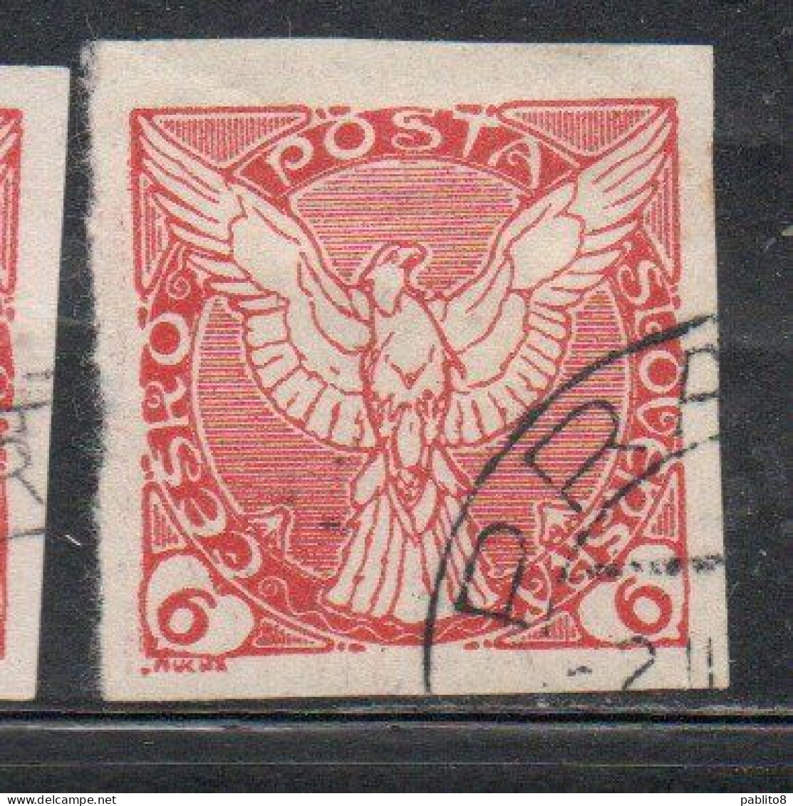 CZECHOSLOVAKIA CESKA CECOSLOVACCHIA 1918 1920 IMPERF. NEWSPAPER STAMPS WINDHOVER 6h USED USATO OBLITERE' - Newspaper Stamps