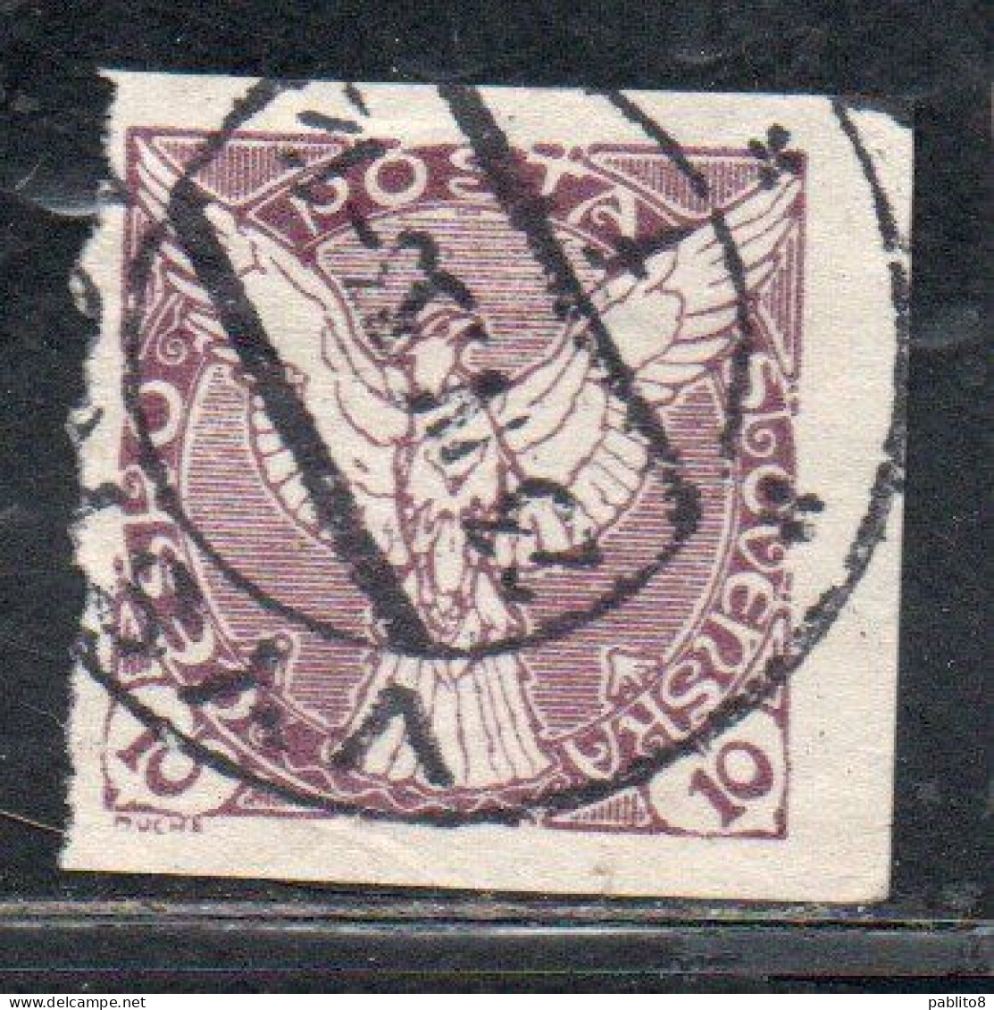 CZECHOSLOVAKIA CESKA CECOSLOVACCHIA 1918 1920 IMPERF. NEWSPAPER STAMPS WINDHOVER 10h USED USATO OBLITERE' - Newspaper Stamps