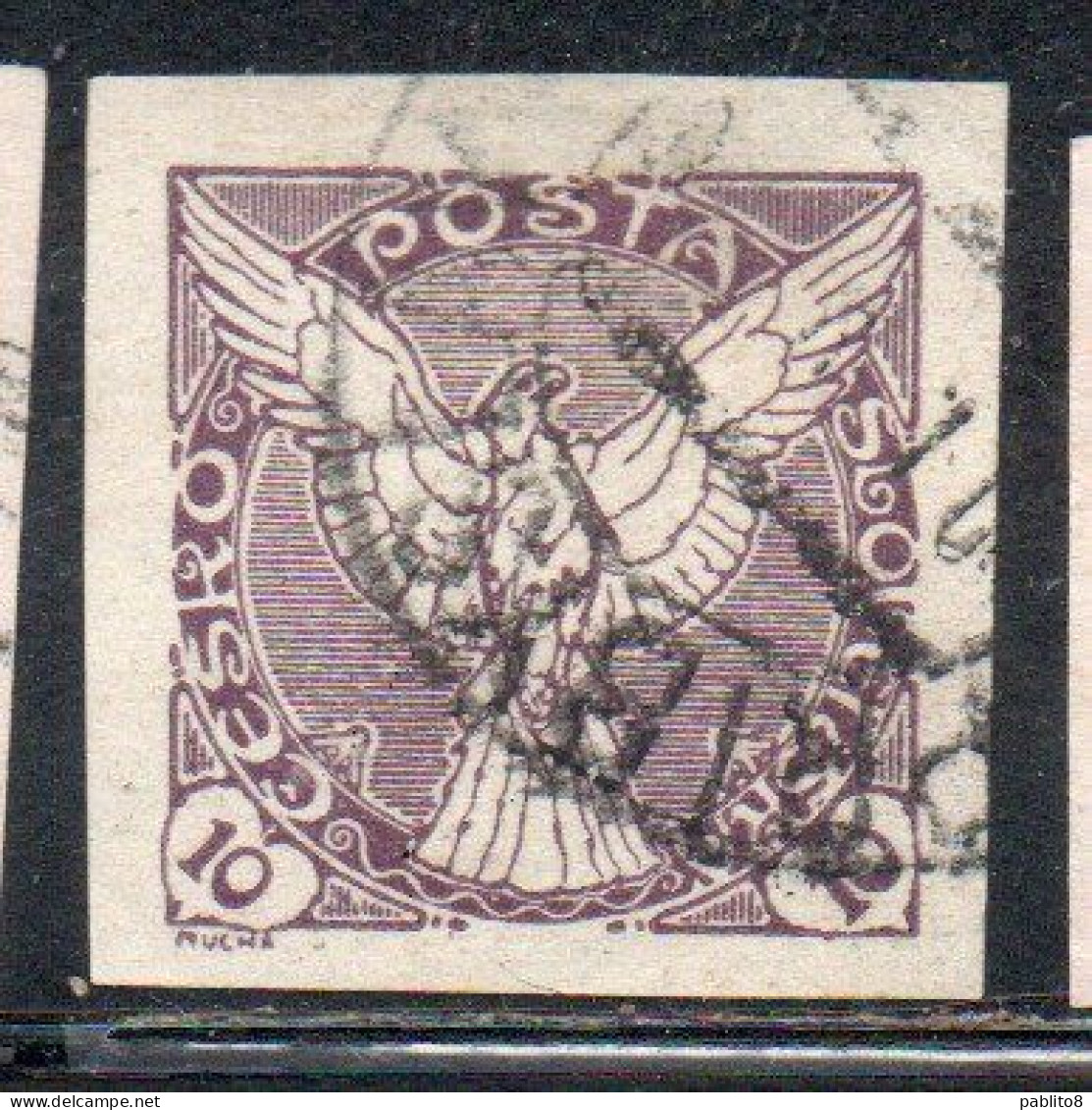 CZECHOSLOVAKIA CESKA CECOSLOVACCHIA 1918 1920 IMPERF. NEWSPAPER STAMPS WINDHOVER 10h USED USATO OBLITERE' - Newspaper Stamps