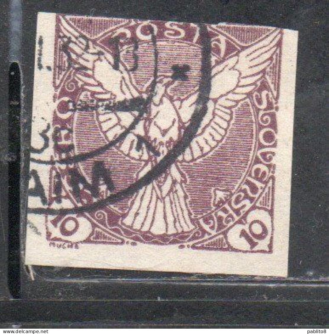 CZECHOSLOVAKIA CESKA CECOSLOVACCHIA 1918 1920 IMPERF. NEWSPAPER STAMPS WINDHOVER 10h USED USATO OBLITERE' - Newspaper Stamps