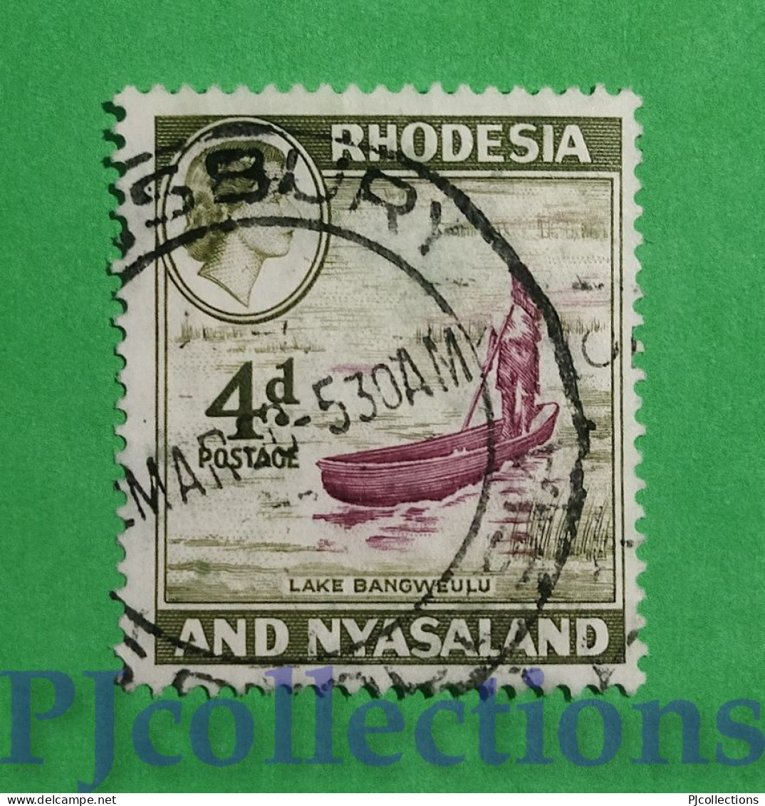 S536- RHODESIA & NYASALAND 1959 LAGO BANGWEULU 4d USATO - USED - Rhodesia & Nyasaland (1954-1963)