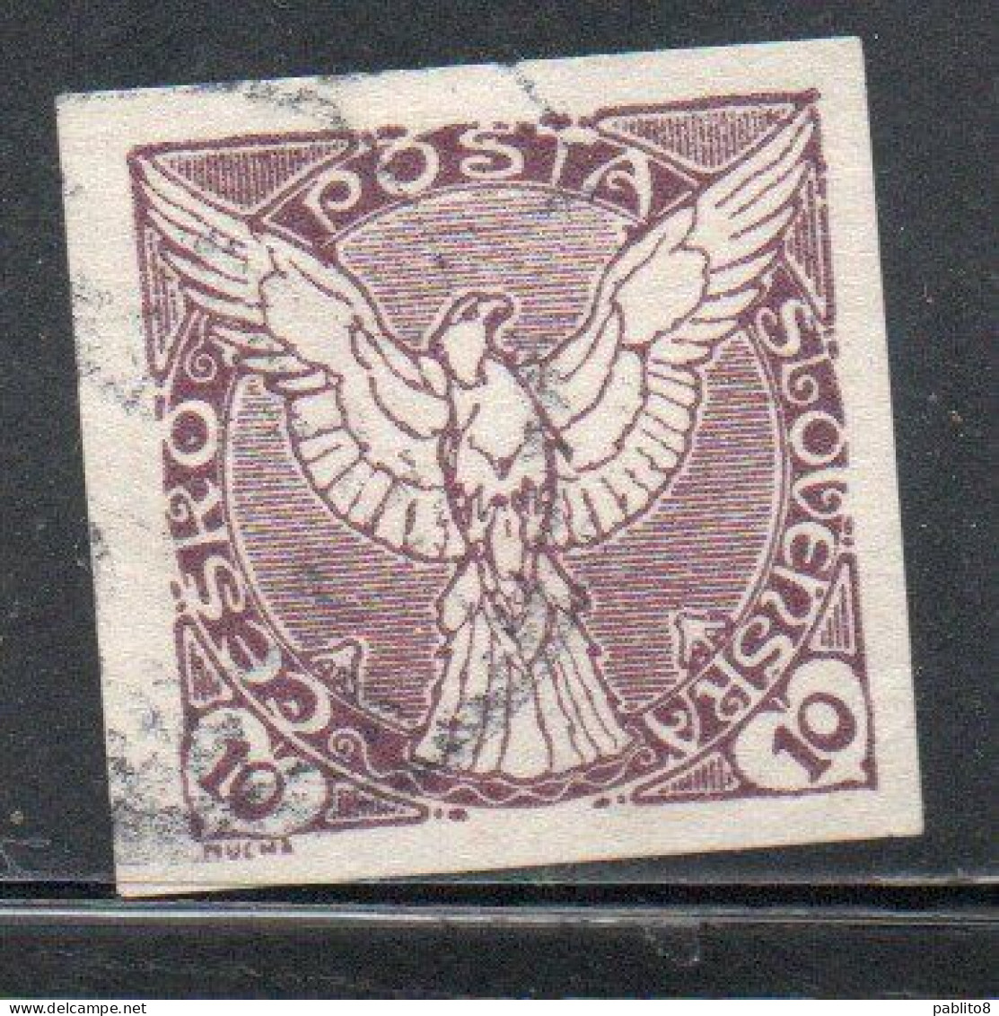 CZECHOSLOVAKIA CESKA CECOSLOVACCHIA 1918 1920 IMPERF. NEWSPAPER STAMPS WINDHOVER 10h USED USATO OBLITERE' - Timbres Pour Journaux