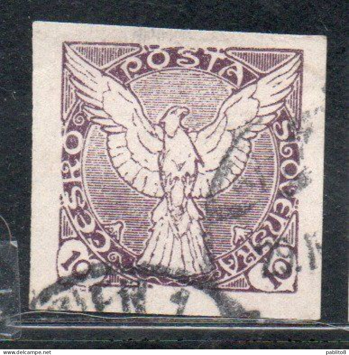 CZECHOSLOVAKIA CESKA CECOSLOVACCHIA 1918 1920 IMPERF. NEWSPAPER STAMPS WINDHOVER 10h USED USATO OBLITERE' - Newspaper Stamps