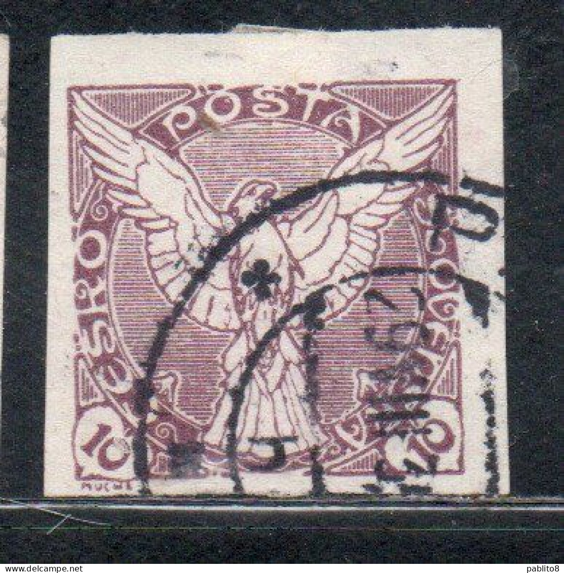 CZECHOSLOVAKIA CESKA CECOSLOVACCHIA 1918 1920 IMPERF. NEWSPAPER STAMPS WINDHOVER 10h USED USATO OBLITERE' - Timbres Pour Journaux