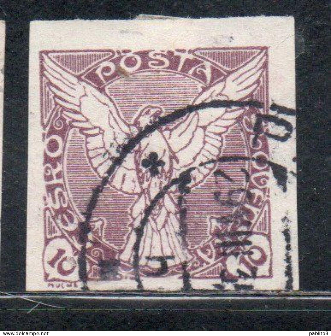 CZECHOSLOVAKIA CESKA CECOSLOVACCHIA 1918 1920 IMPERF. NEWSPAPER STAMPS WINDHOVER 10h USED USATO OBLITERE' - Newspaper Stamps