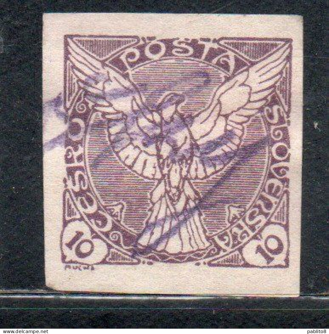 CZECHOSLOVAKIA CESKA CECOSLOVACCHIA 1918 1920 IMPERF. NEWSPAPER STAMPS WINDHOVER 10h USED USATO OBLITERE' - Newspaper Stamps