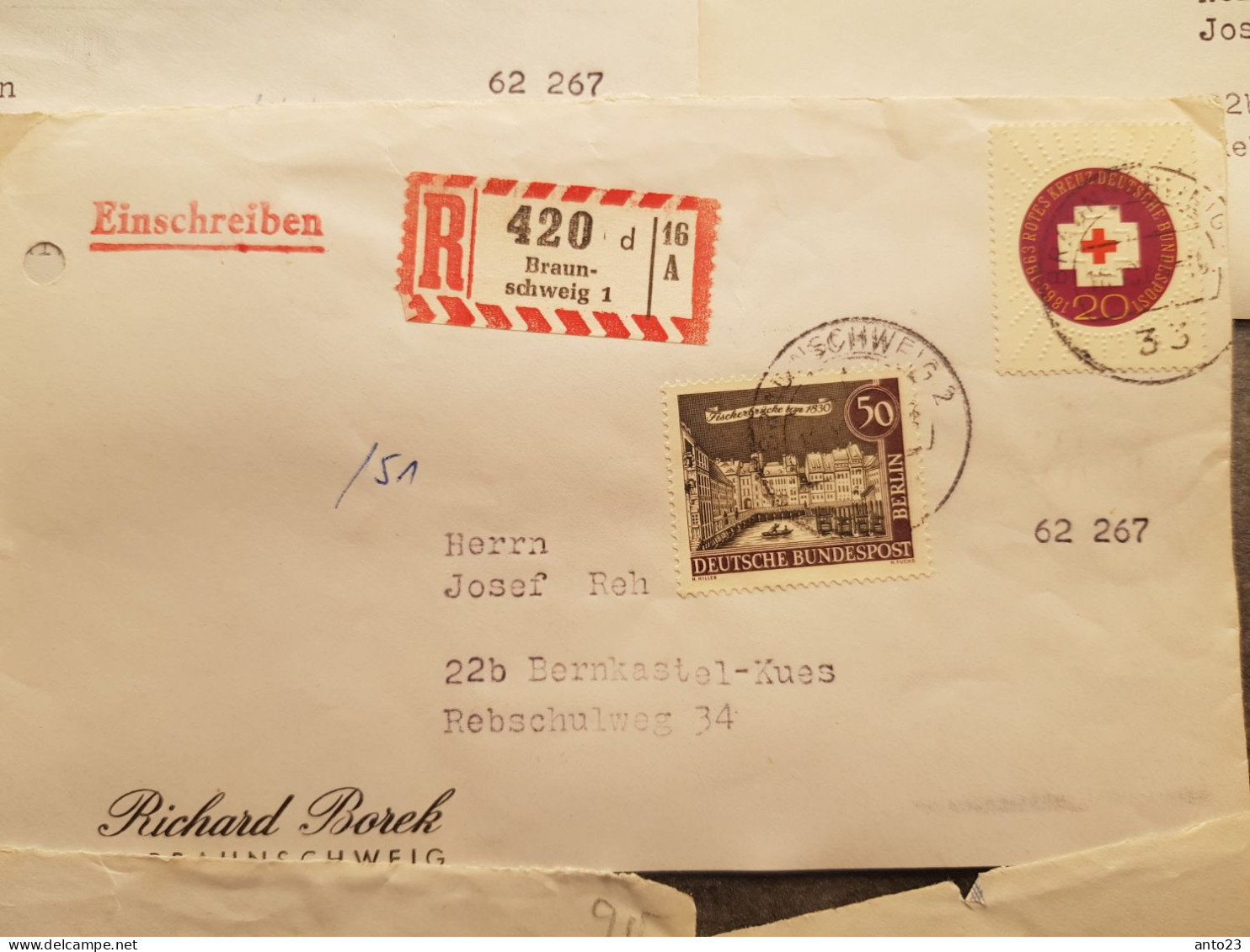 Satz von 9 Vorderseiten Einschreibebriefen aus Braunschweig mit Berliner Briefmarkenfrankatur