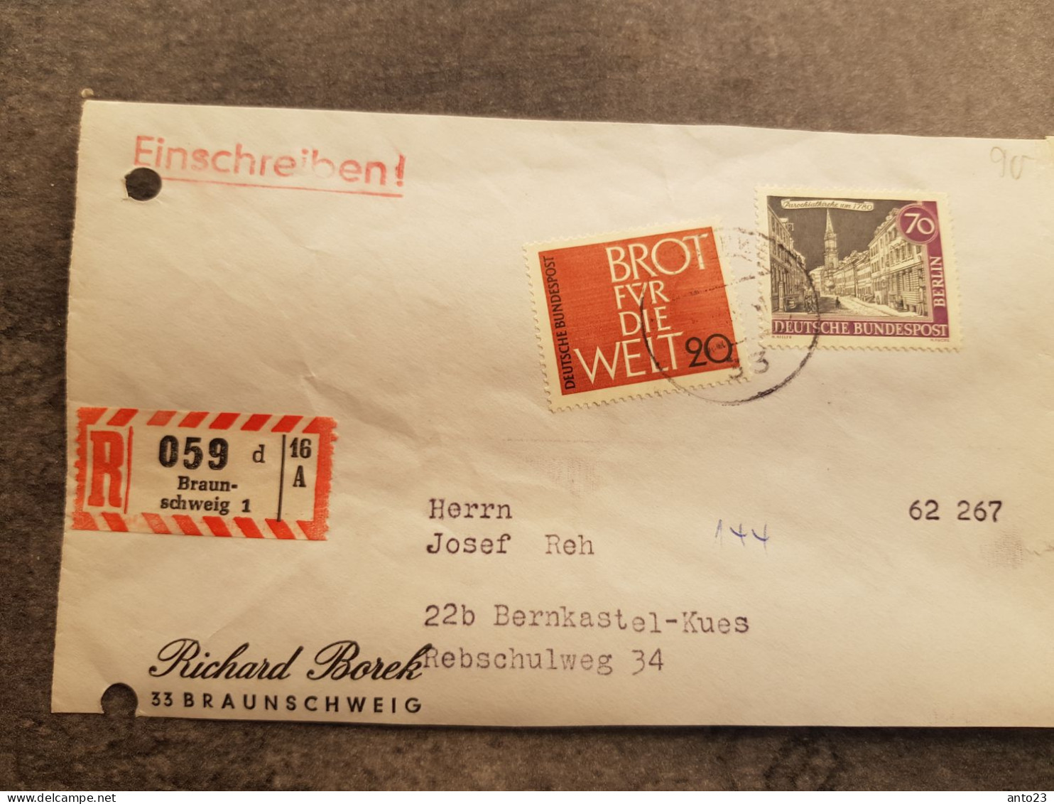 Satz von 9 Vorderseiten Einschreibebriefen aus Braunschweig mit Berliner Briefmarkenfrankatur