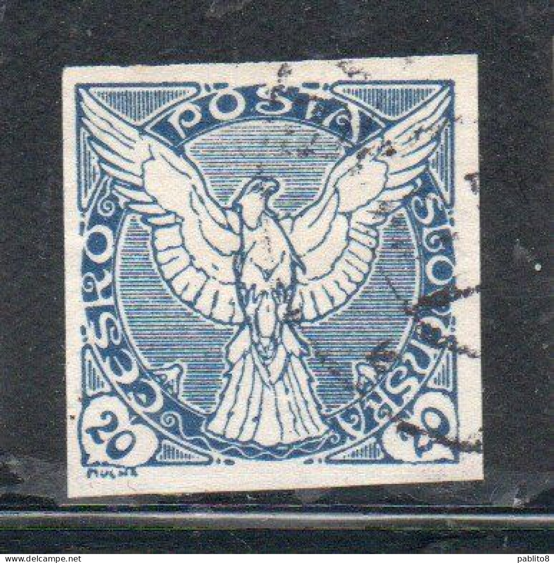 CZECHOSLOVAKIA CESKA CECOSLOVACCHIA 1918 1920 IMPERF. NEWSPAPER STAMPS WINDHOVER 20h USED USATO OBLITERE' - Newspaper Stamps