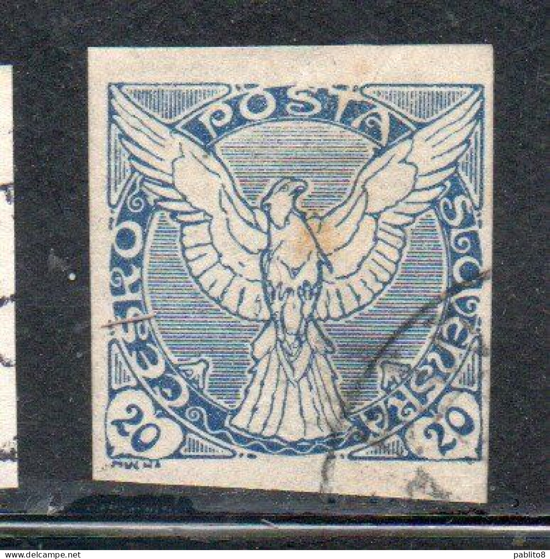 CZECHOSLOVAKIA CESKA CECOSLOVACCHIA 1918 1920 IMPERF. NEWSPAPER STAMPS WINDHOVER 20h USED USATO OBLITERE' - Sellos Para Periódicos