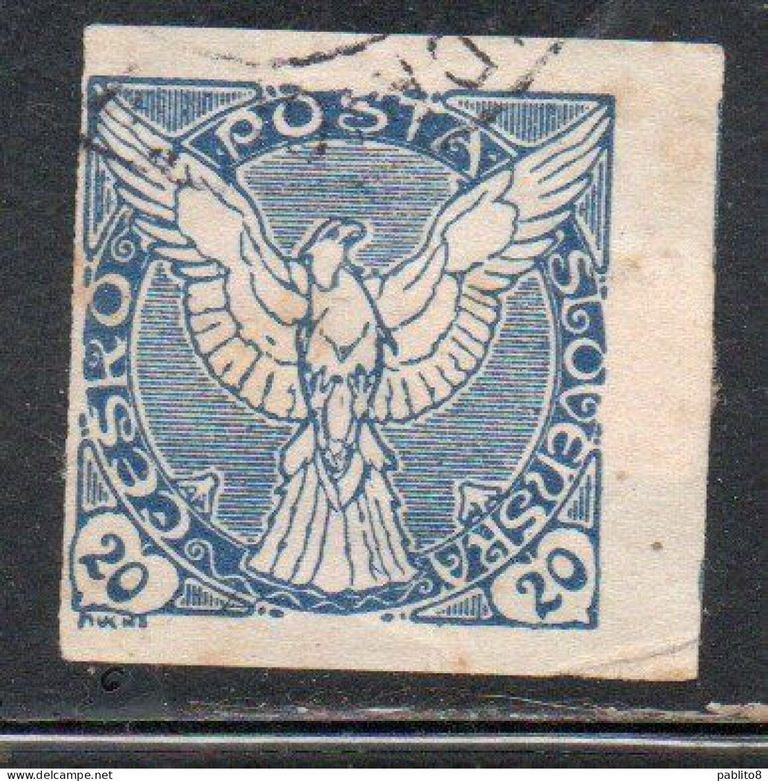 CZECHOSLOVAKIA CESKA CECOSLOVACCHIA 1918 1920 IMPERF. NEWSPAPER STAMPS WINDHOVER 20h USED USATO OBLITERE' - Timbres Pour Journaux