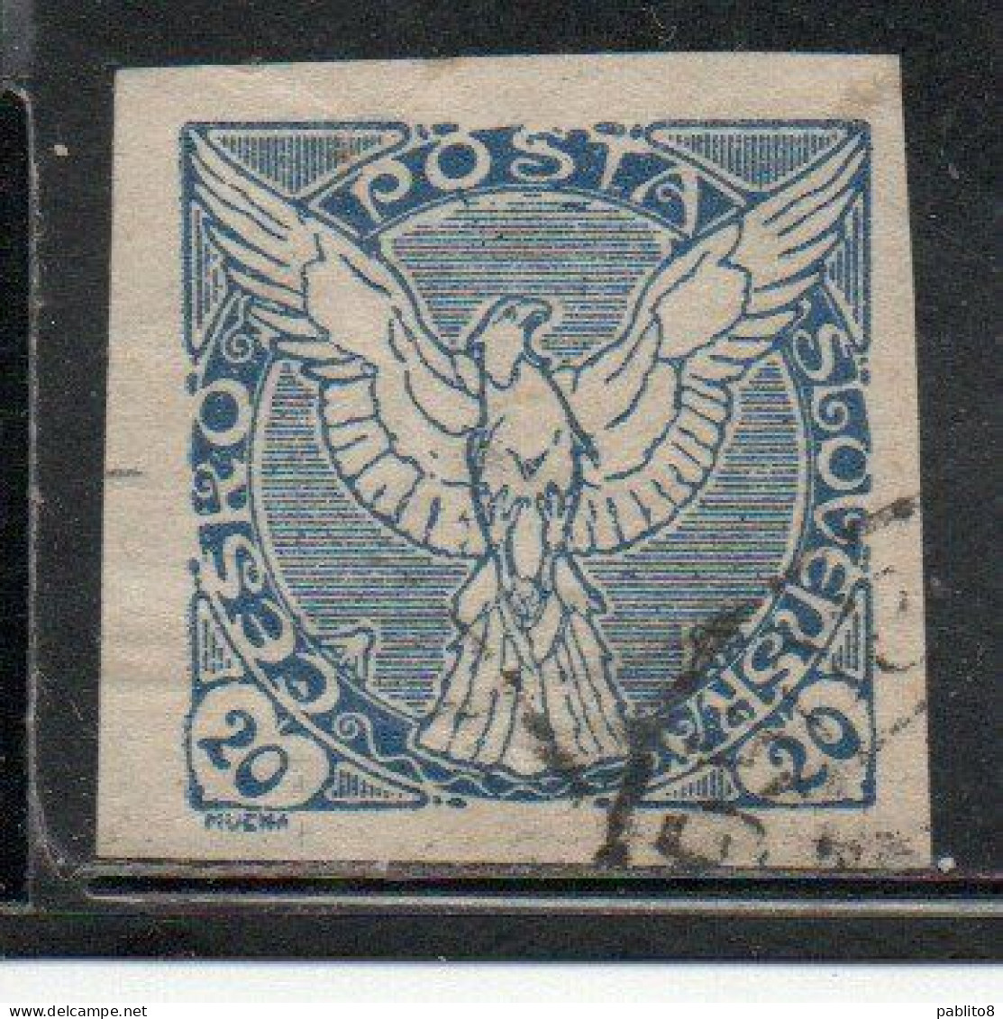 CZECHOSLOVAKIA CESKA CECOSLOVACCHIA 1918 1920 IMPERF. NEWSPAPER STAMPS WINDHOVER 20h USED USATO OBLITERE' - Francobolli Per Giornali