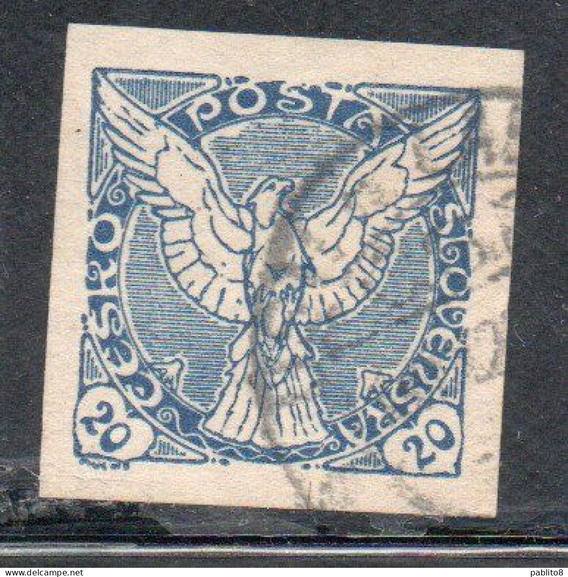 CZECHOSLOVAKIA CESKA CECOSLOVACCHIA 1918 1920 IMPERF. NEWSPAPER STAMPS WINDHOVER 20h USED USATO OBLITERE' - Dagbladzegels