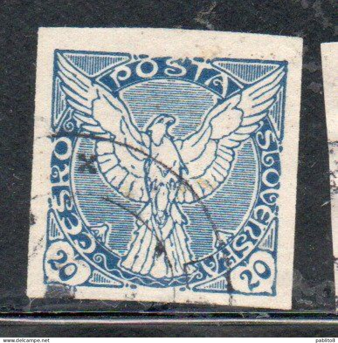 CZECHOSLOVAKIA CESKA CECOSLOVACCHIA 1918 1920 IMPERF. NEWSPAPER STAMPS WINDHOVER 20h USED USATO OBLITERE' - Zeitungsmarken