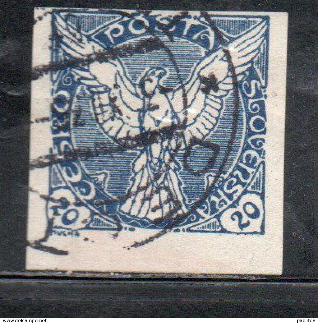 CZECHOSLOVAKIA CESKA CECOSLOVACCHIA 1918 1920 IMPERF. NEWSPAPER STAMPS WINDHOVER 20h USED USATO OBLITERE' - Timbres Pour Journaux