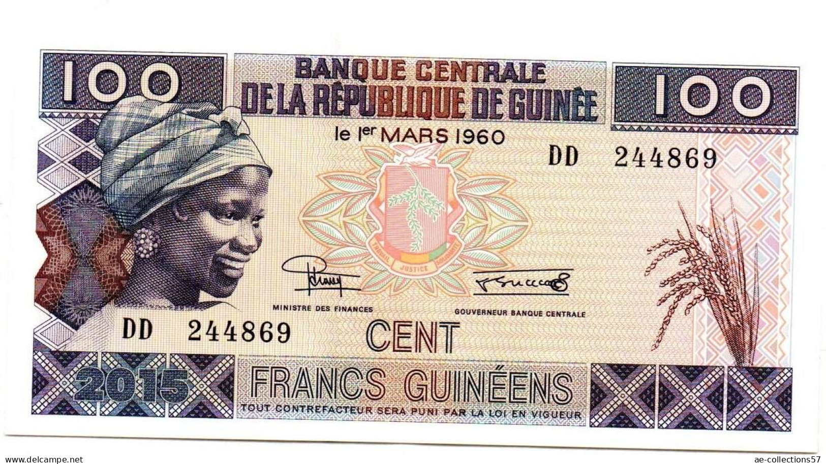 MA 26033 /  Guinée - Guinea 100 Francs 2015 UNC - Guinea