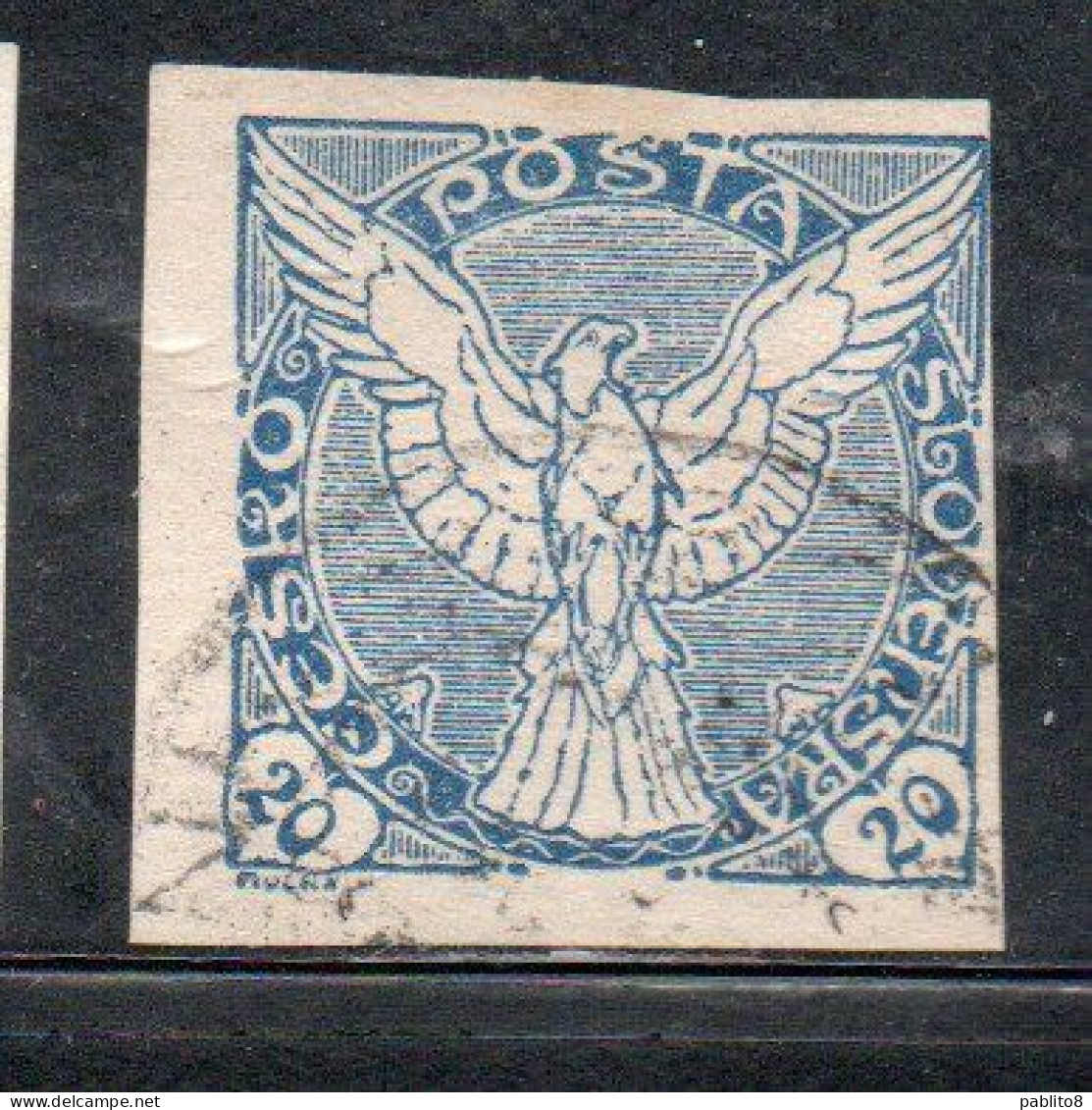CZECHOSLOVAKIA CESKA CECOSLOVACCHIA 1918 1920 IMPERF. NEWSPAPER STAMPS WINDHOVER 20h USED USATO OBLITERE' - Newspaper Stamps
