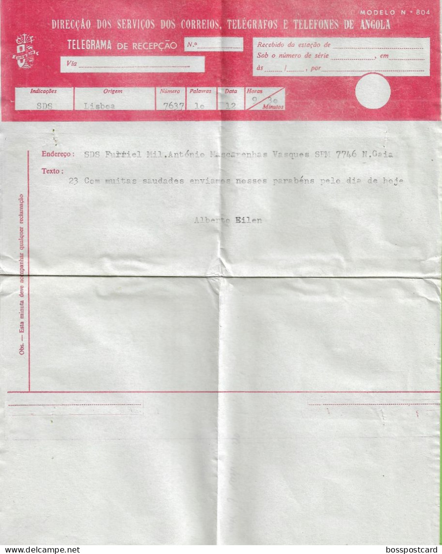 História Postal - Filatelia - Stamps - Timbres - Telegrama - Telegram - Philately - Angola - Portugal - Lettres & Documents