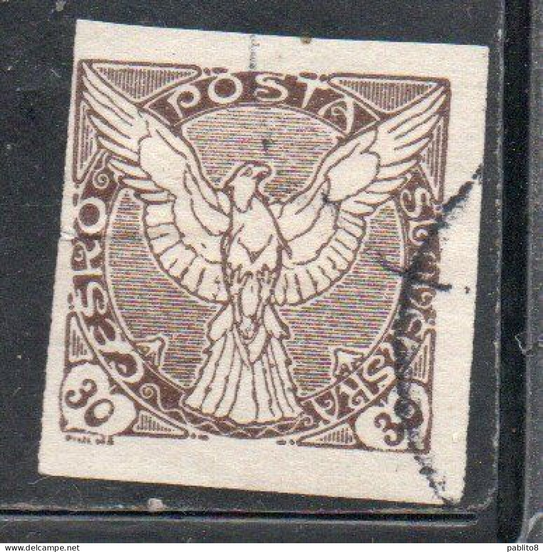 CZECHOSLOVAKIA CESKA CECOSLOVACCHIA 1918 1920 IMPERF. NEWSPAPER STAMPS WINDHOVER 30h USED USATO OBLITERE' - Newspaper Stamps