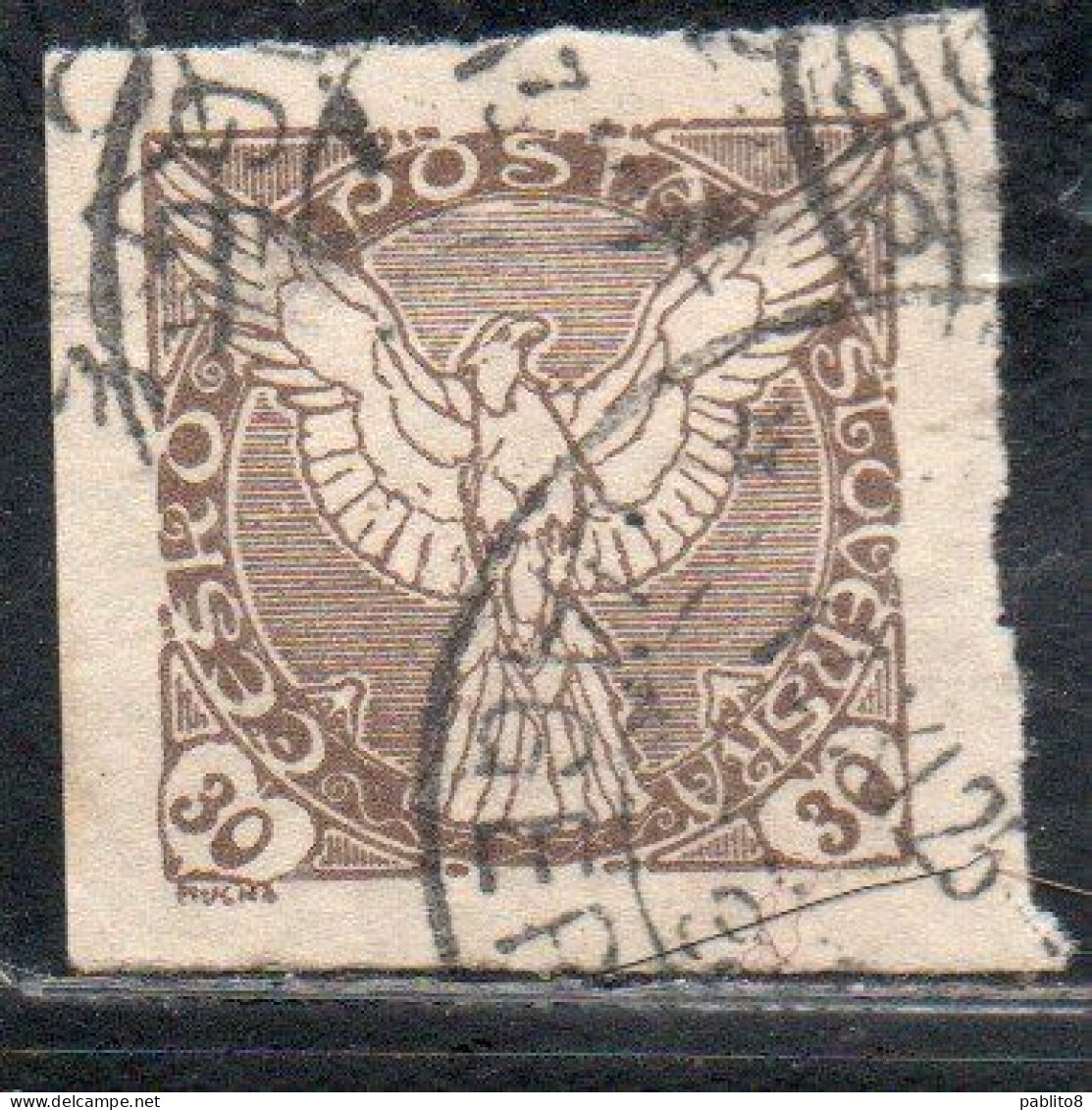 CZECHOSLOVAKIA CESKA CECOSLOVACCHIA 1918 1920 IMPERF. NEWSPAPER STAMPS WINDHOVER 30h USED USATO OBLITERE' - Timbres Pour Journaux