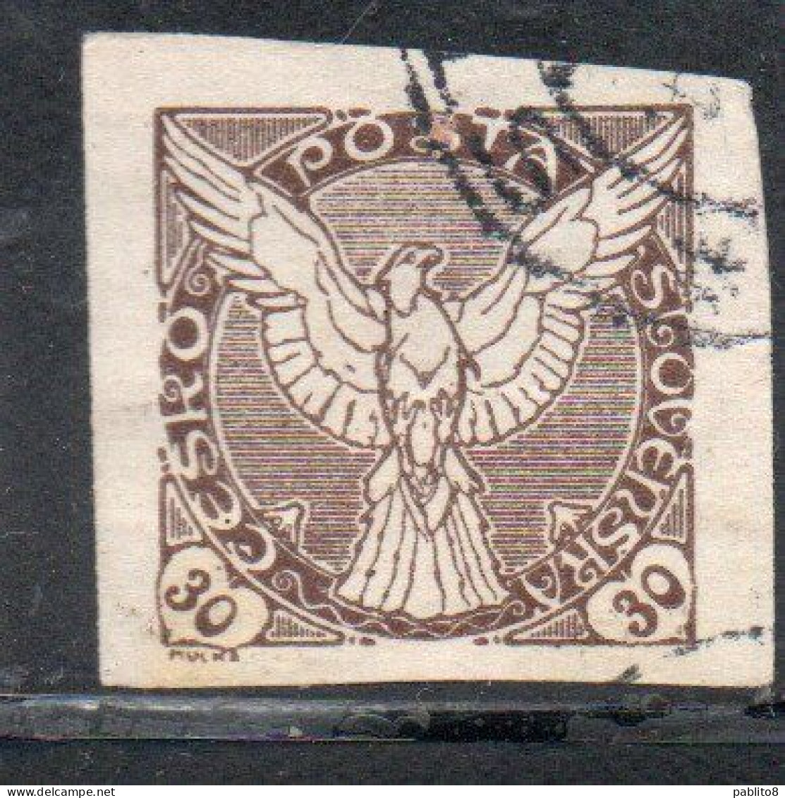 CZECHOSLOVAKIA CESKA CECOSLOVACCHIA 1918 1920 IMPERF. NEWSPAPER STAMPS WINDHOVER 30h USED USATO OBLITERE' - Sellos Para Periódicos