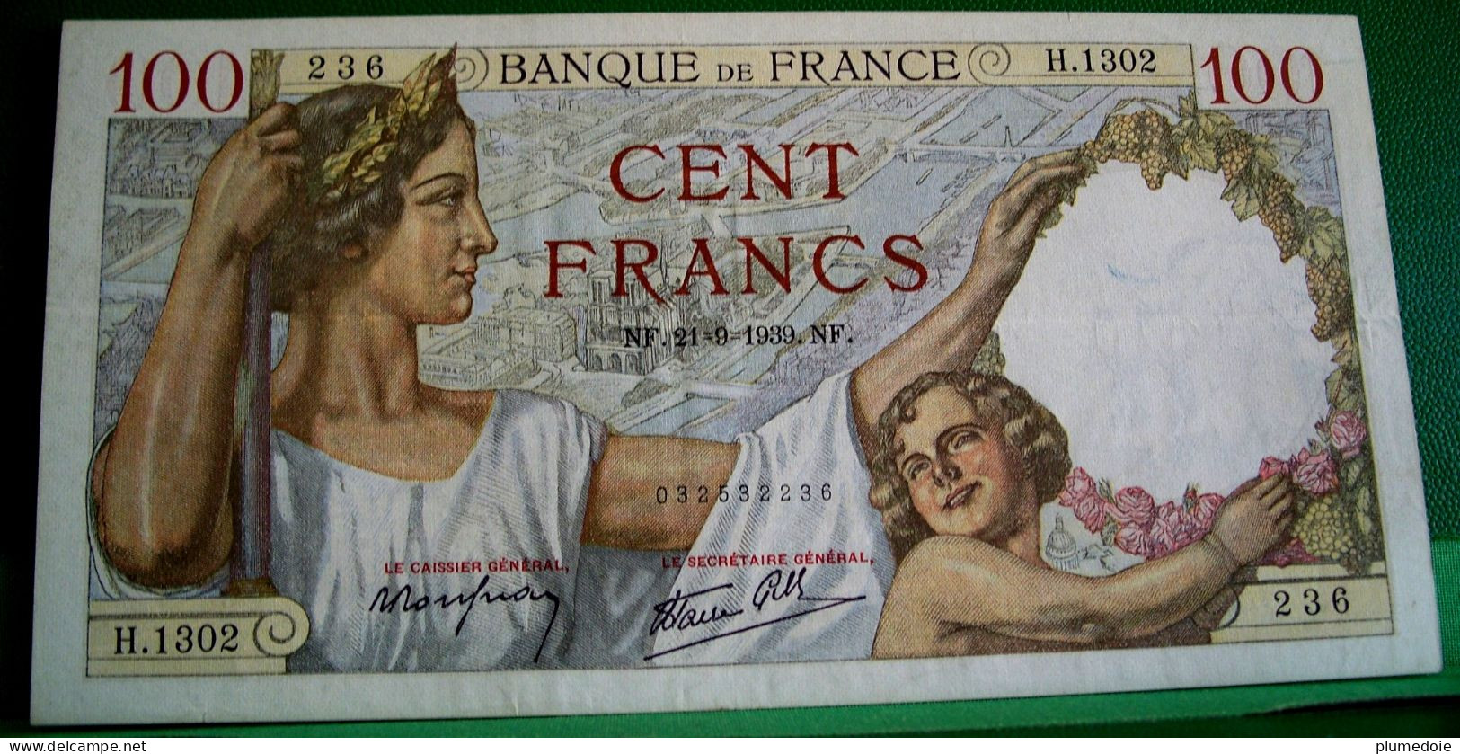 FRANCE . 1 BILLET CENT FRANCS SULLY . 100 FRS . 21 . 9. 1939 . ETAT PROCHE DU NEUF . Série H. 1302 - 100 F 1939-1942 ''Sully''