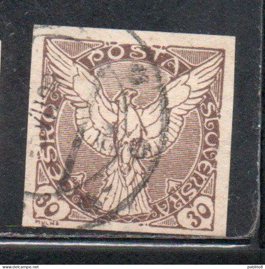 CZECHOSLOVAKIA CESKA CECOSLOVACCHIA 1918 1920 IMPERF. NEWSPAPER STAMPS WINDHOVER 30h USED USATO OBLITERE' - Timbres Pour Journaux