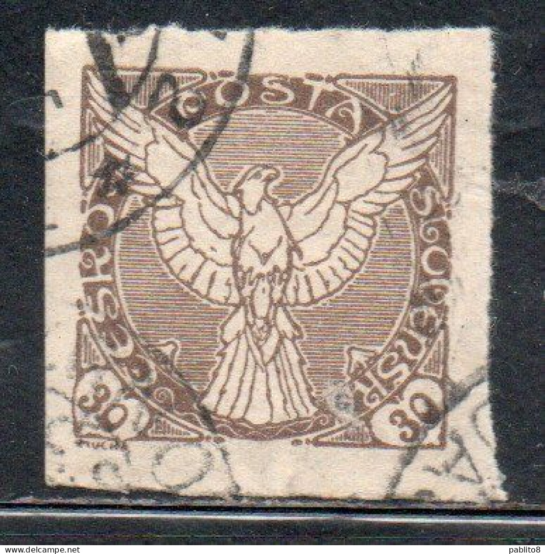 CZECHOSLOVAKIA CESKA CECOSLOVACCHIA 1918 1920 IMPERF. NEWSPAPER STAMPS WINDHOVER 30h USED USATO OBLITERE' - Timbres Pour Journaux