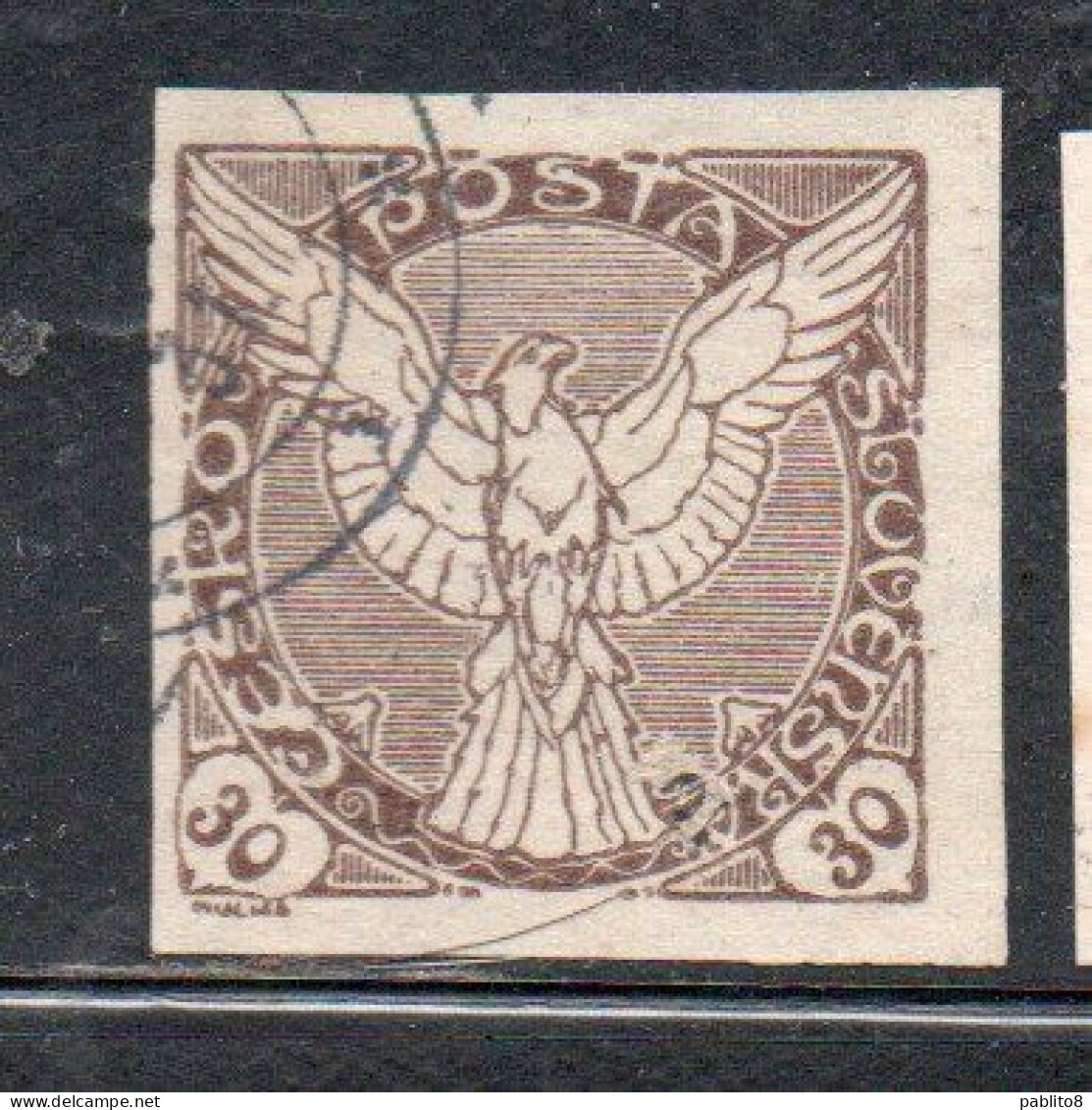 CZECHOSLOVAKIA CESKA CECOSLOVACCHIA 1918 1920 IMPERF. NEWSPAPER STAMPS WINDHOVER 30h USED USATO OBLITERE' - Francobolli Per Giornali