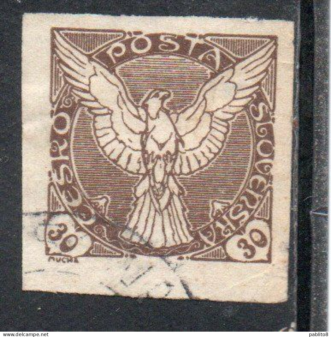 CZECHOSLOVAKIA CESKA CECOSLOVACCHIA 1918 1920 IMPERF. NEWSPAPER STAMPS WINDHOVER 30h USED USATO OBLITERE' - Newspaper Stamps