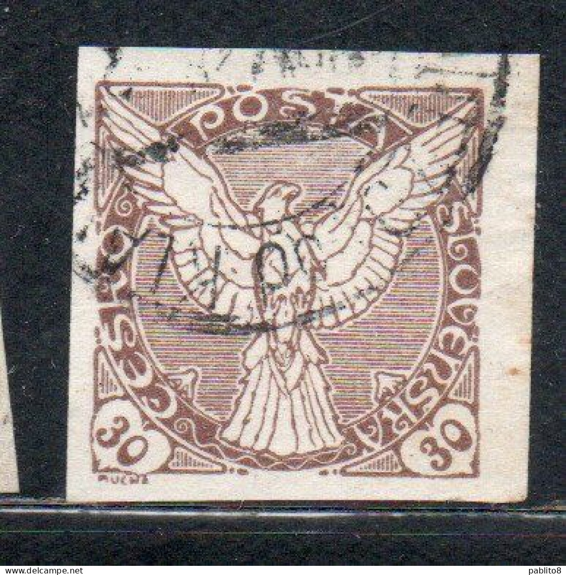 CZECHOSLOVAKIA CESKA CECOSLOVACCHIA 1918 1920 IMPERF. NEWSPAPER STAMPS WINDHOVER 30h USED USATO OBLITERE' - Newspaper Stamps