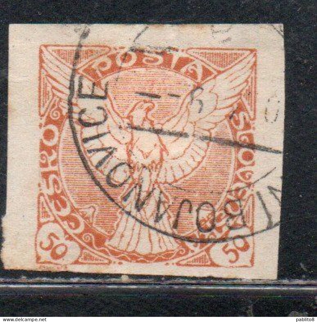 CZECHOSLOVAKIA CESKA CECOSLOVACCHIA 1918 1920 IMPERF. NEWSPAPER STAMPS WINDHOVER 50h USED USATO OBLITERE' - Newspaper Stamps