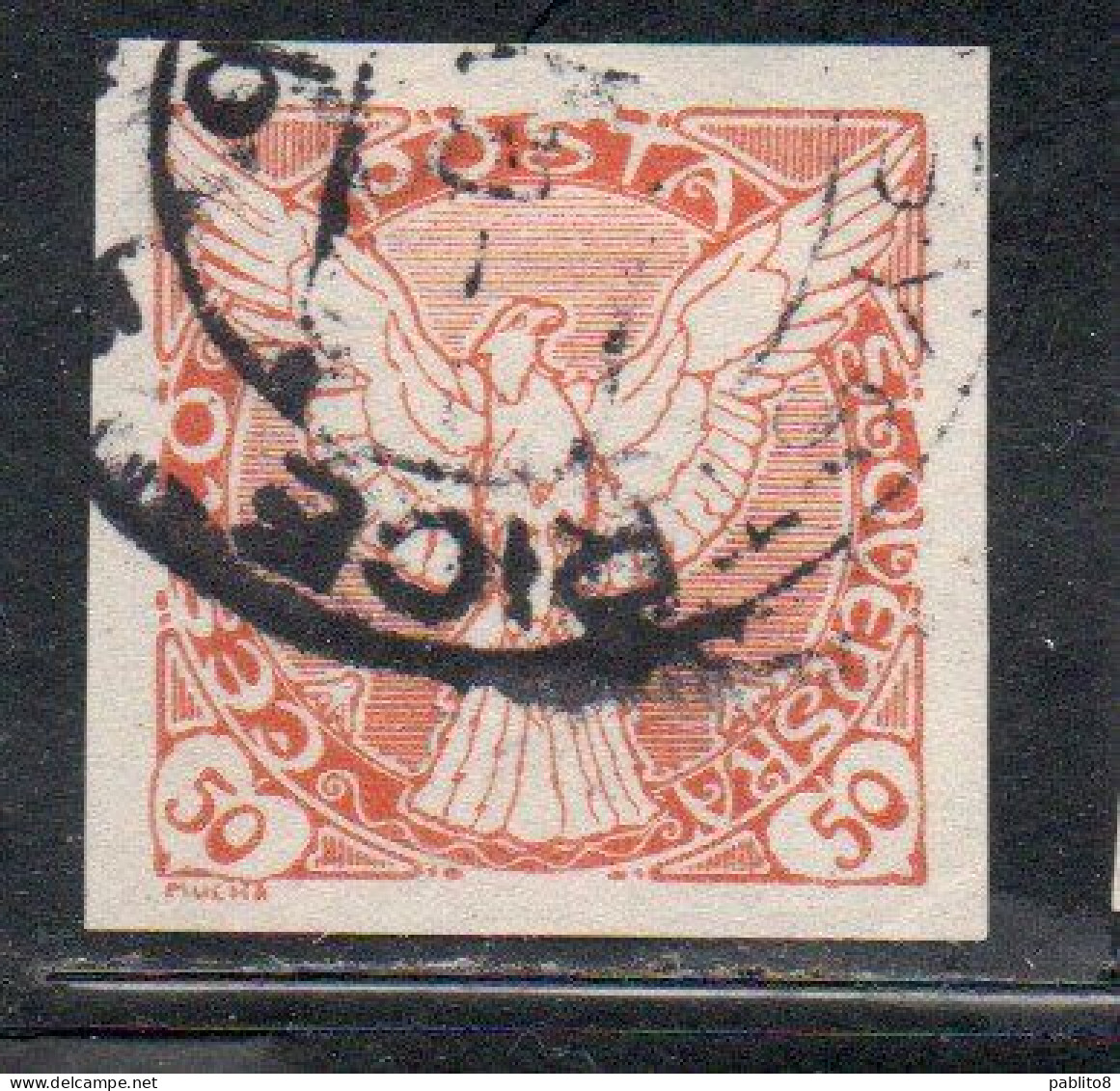 CZECHOSLOVAKIA CESKA CECOSLOVACCHIA 1918 1920 IMPERF. NEWSPAPER STAMPS WINDHOVER 50h USED USATO OBLITERE' - Timbres Pour Journaux