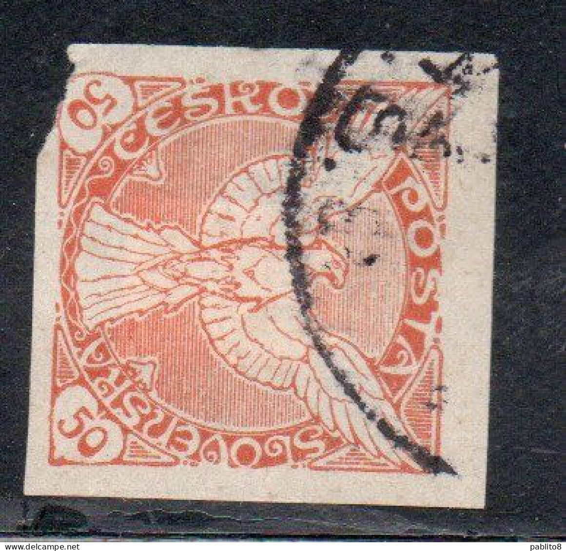 CZECHOSLOVAKIA CESKA CECOSLOVACCHIA 1918 1920 IMPERF. NEWSPAPER STAMPS WINDHOVER 50h USED USATO OBLITERE' - Francobolli Per Giornali