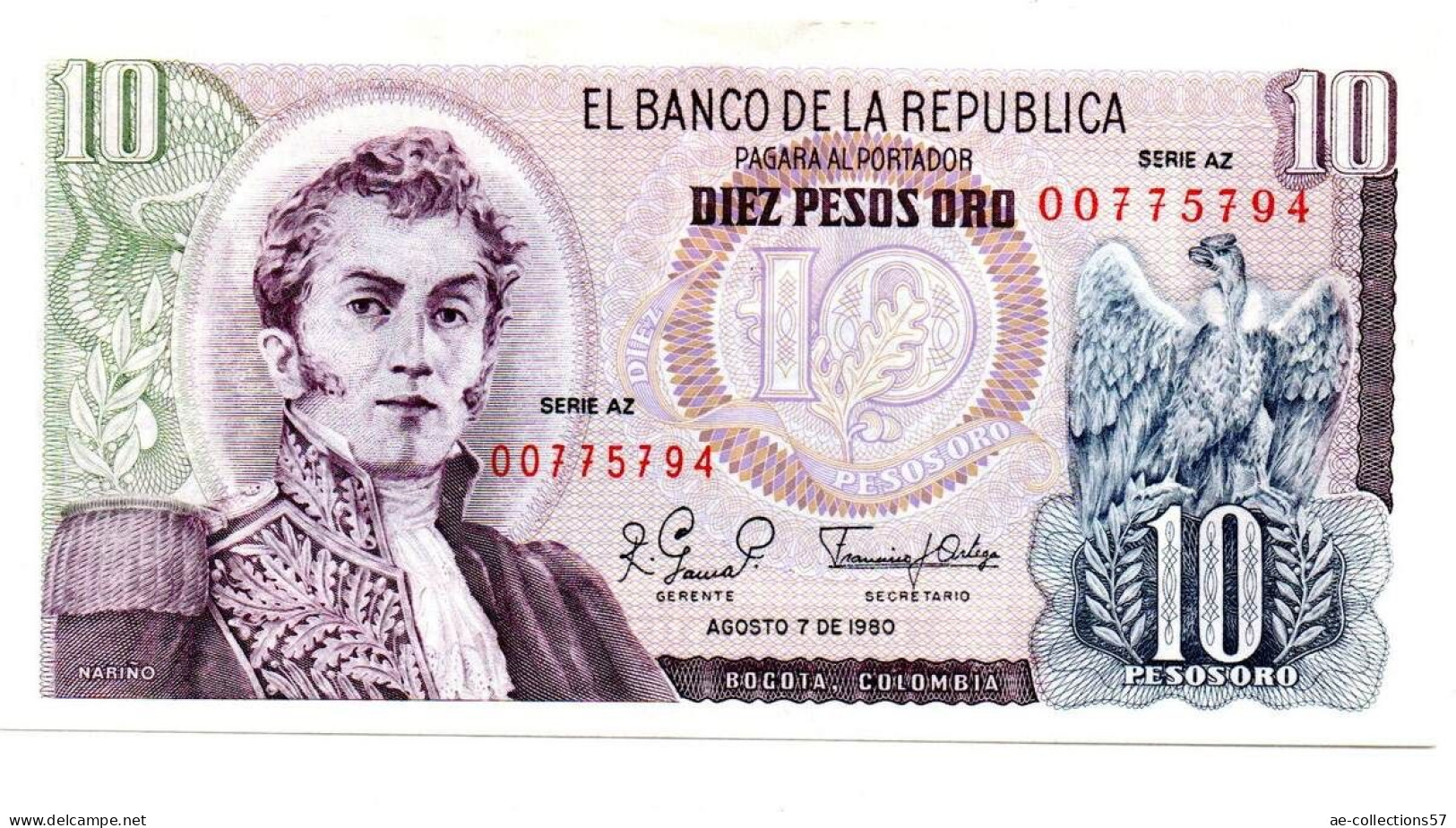 MA 26001 / Colombie 10 Pesos 7/08/1980 SPL - Colombia