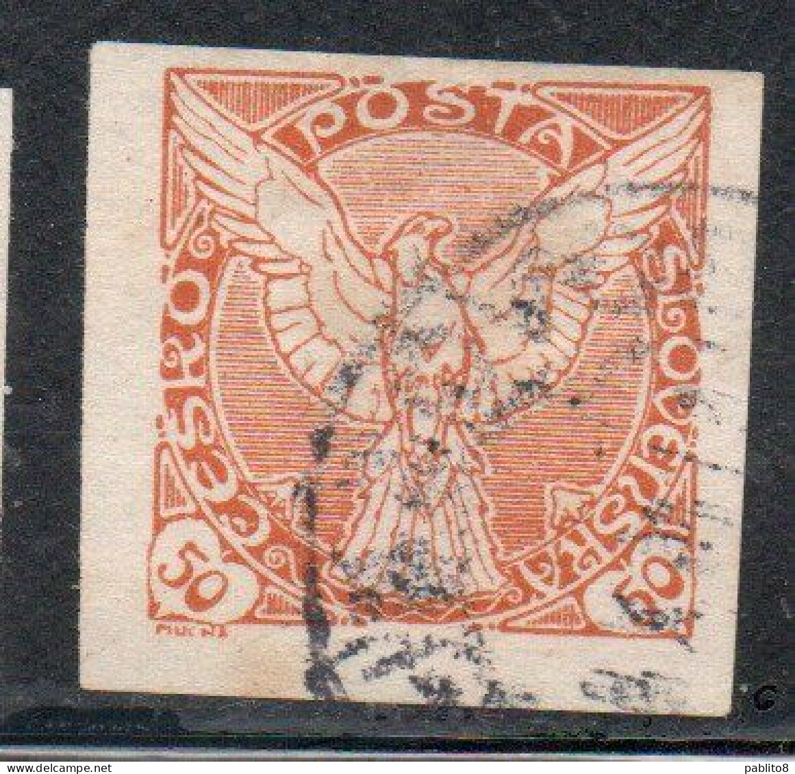 CZECHOSLOVAKIA CESKA CECOSLOVACCHIA 1918 1920 IMPERF. NEWSPAPER STAMPS WINDHOVER 50h USED USATO OBLITERE' - Timbres Pour Journaux