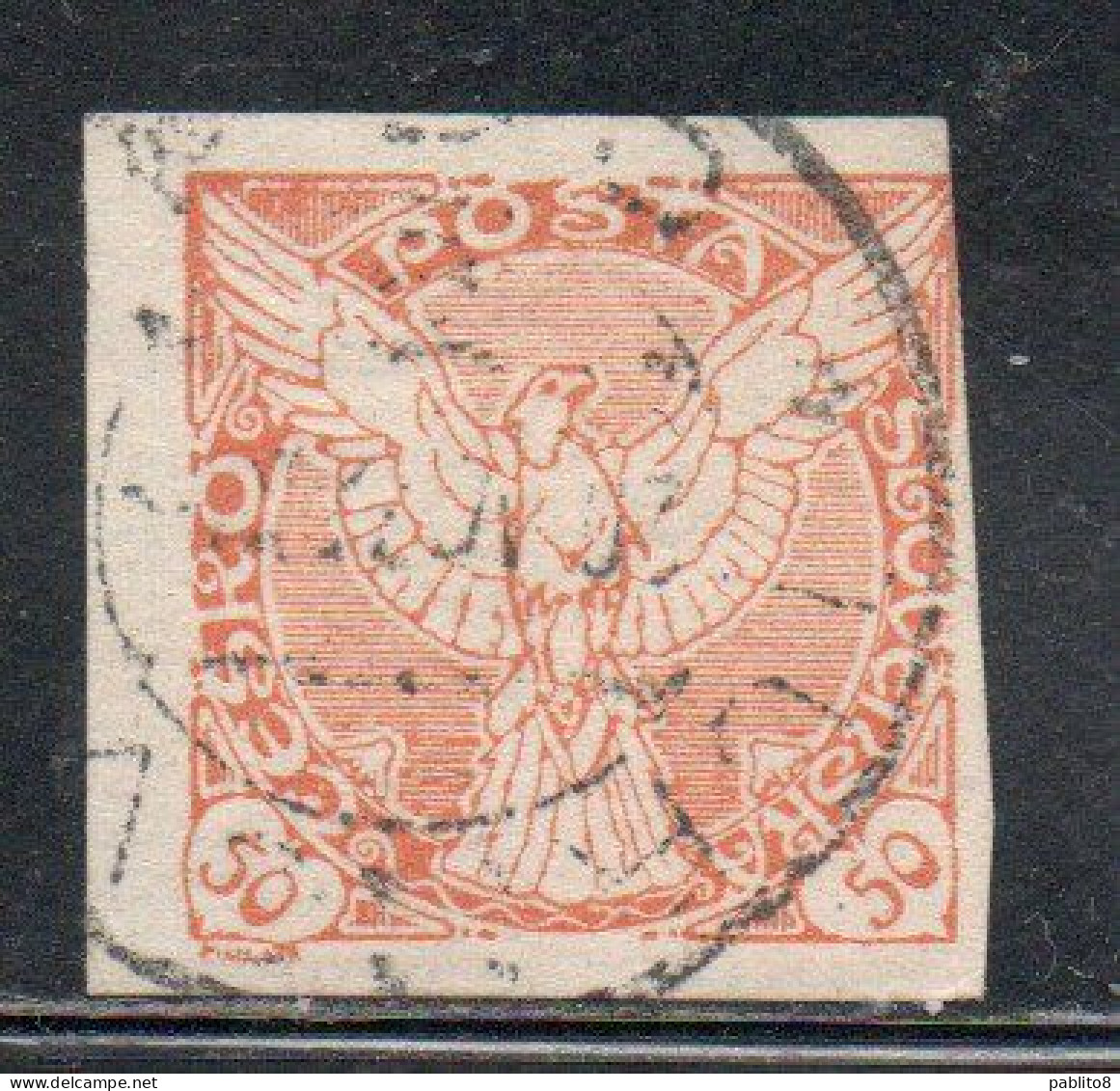 CZECHOSLOVAKIA CESKA CECOSLOVACCHIA 1918 1920 IMPERF. NEWSPAPER STAMPS WINDHOVER 50h USED USATO OBLITERE' - Zeitungsmarken