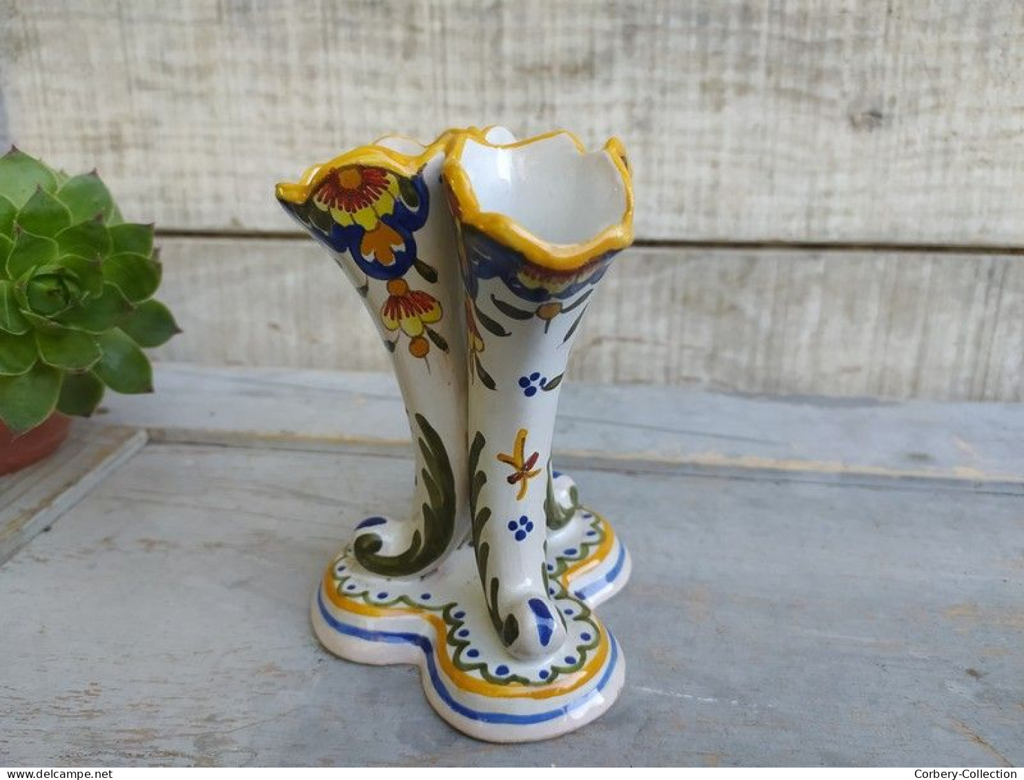 Ancien Vase Bouquetière Faïence H.D Tours Corne d’Abondance