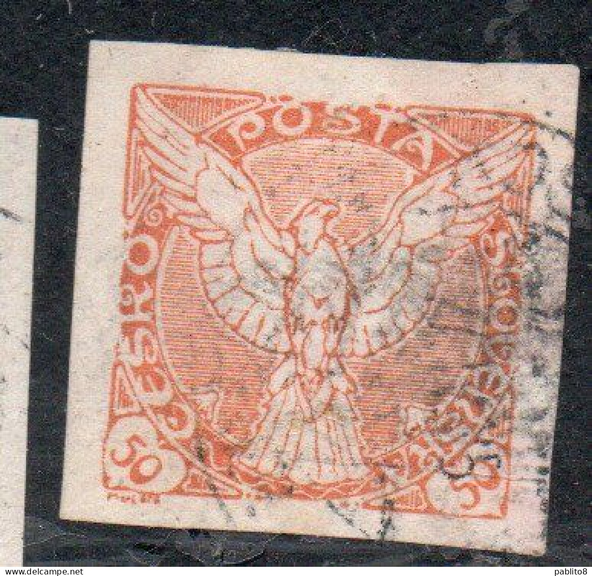 CZECHOSLOVAKIA CESKA CECOSLOVACCHIA 1918 1920 IMPERF. NEWSPAPER STAMPS WINDHOVER 50h USED USATO OBLITERE' - Newspaper Stamps