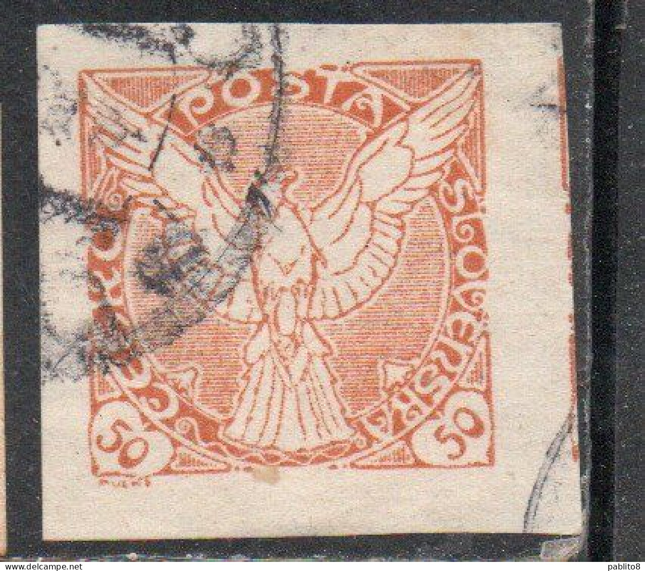 CZECHOSLOVAKIA CESKA CECOSLOVACCHIA 1918 1920 IMPERF. NEWSPAPER STAMPS WINDHOVER 50h USED USATO OBLITERE' - Dagbladzegels