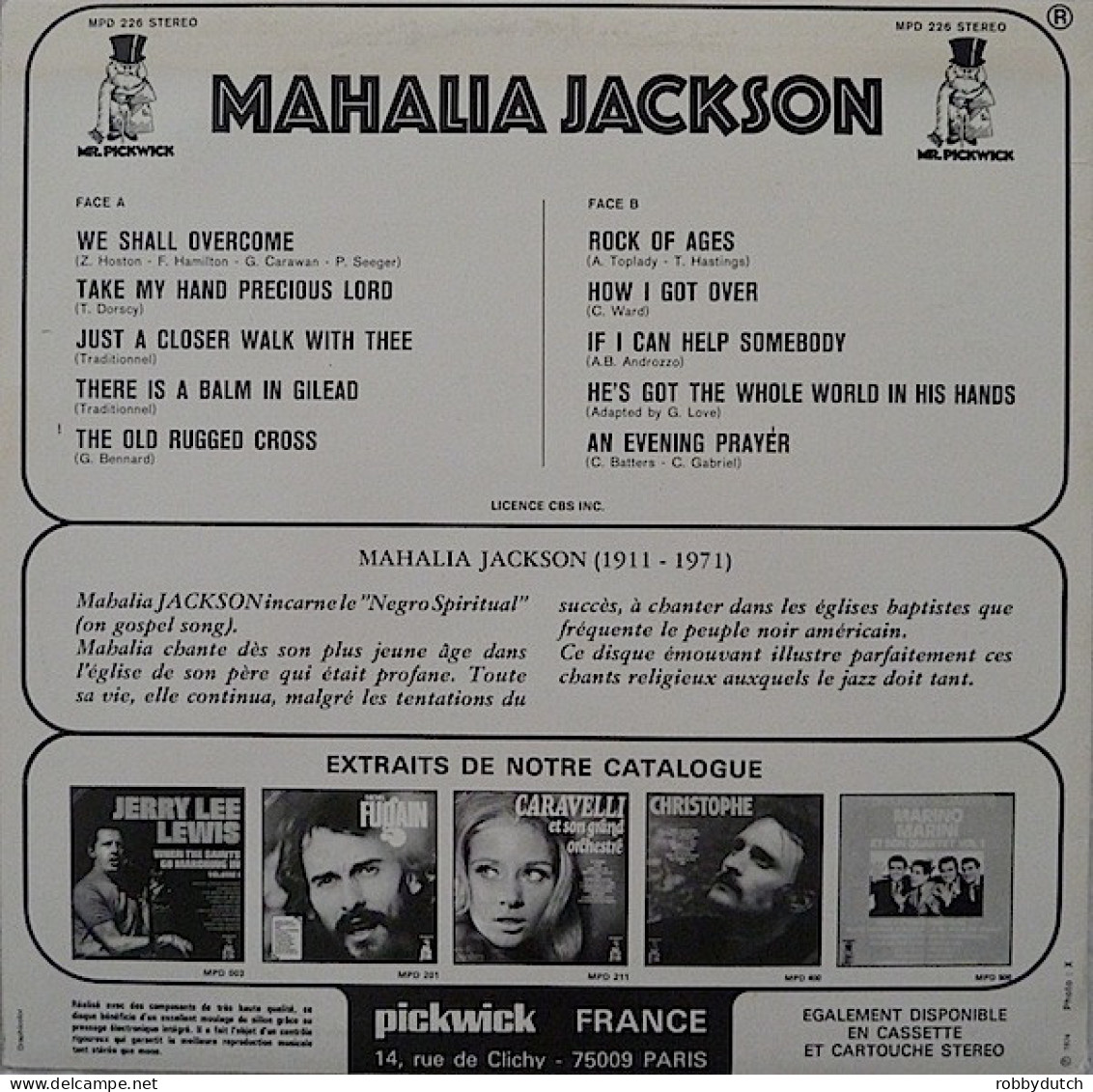 * LP *  MAHALIA JACKSON - LES PLUS BEAUX GOSPEL SONGS (France 1974 EX) - Canciones Religiosas Y  Gospels