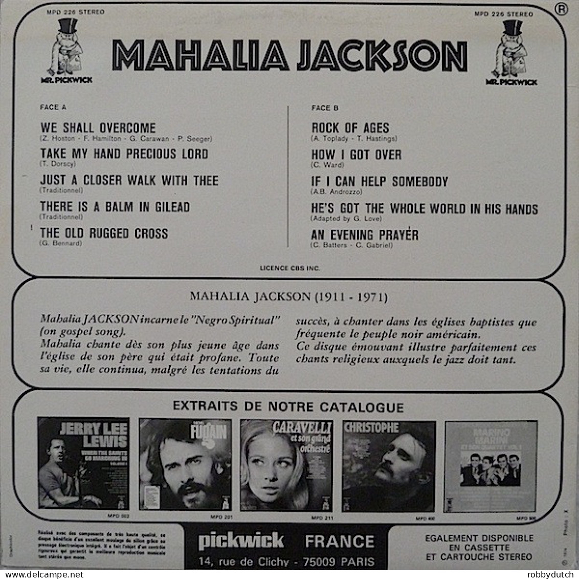 * LP *  MAHALIA JACKSON - LES PLUS BEAUX GOSPEL SONGS (France 1974 EX) - Religion & Gospel