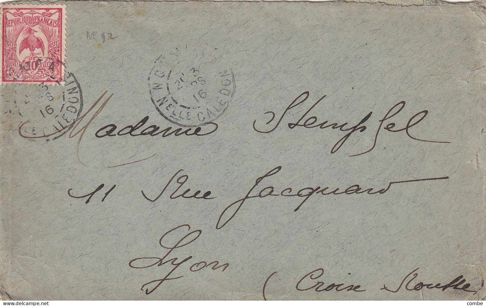 LETTRE. 1916. NOUVELLE CALEDONIE. C MASSOUBRE FORGES FRANCAISES DE L'OCEANIE NOUMEA  POUR LYON - Lettres & Documents