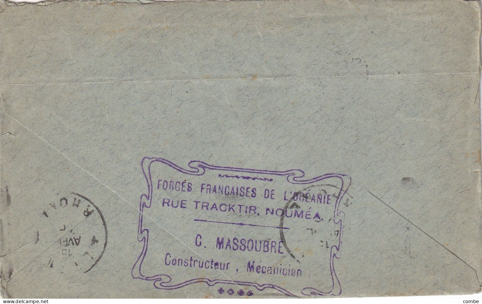 LETTRE. 1916. NOUVELLE CALEDONIE. C MASSOUBRE FORGES FRANCAISES DE L'OCEANIE NOUMEA  POUR LYON - Briefe U. Dokumente